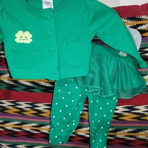 Charming Green Kids Cardigan and Skirt Set